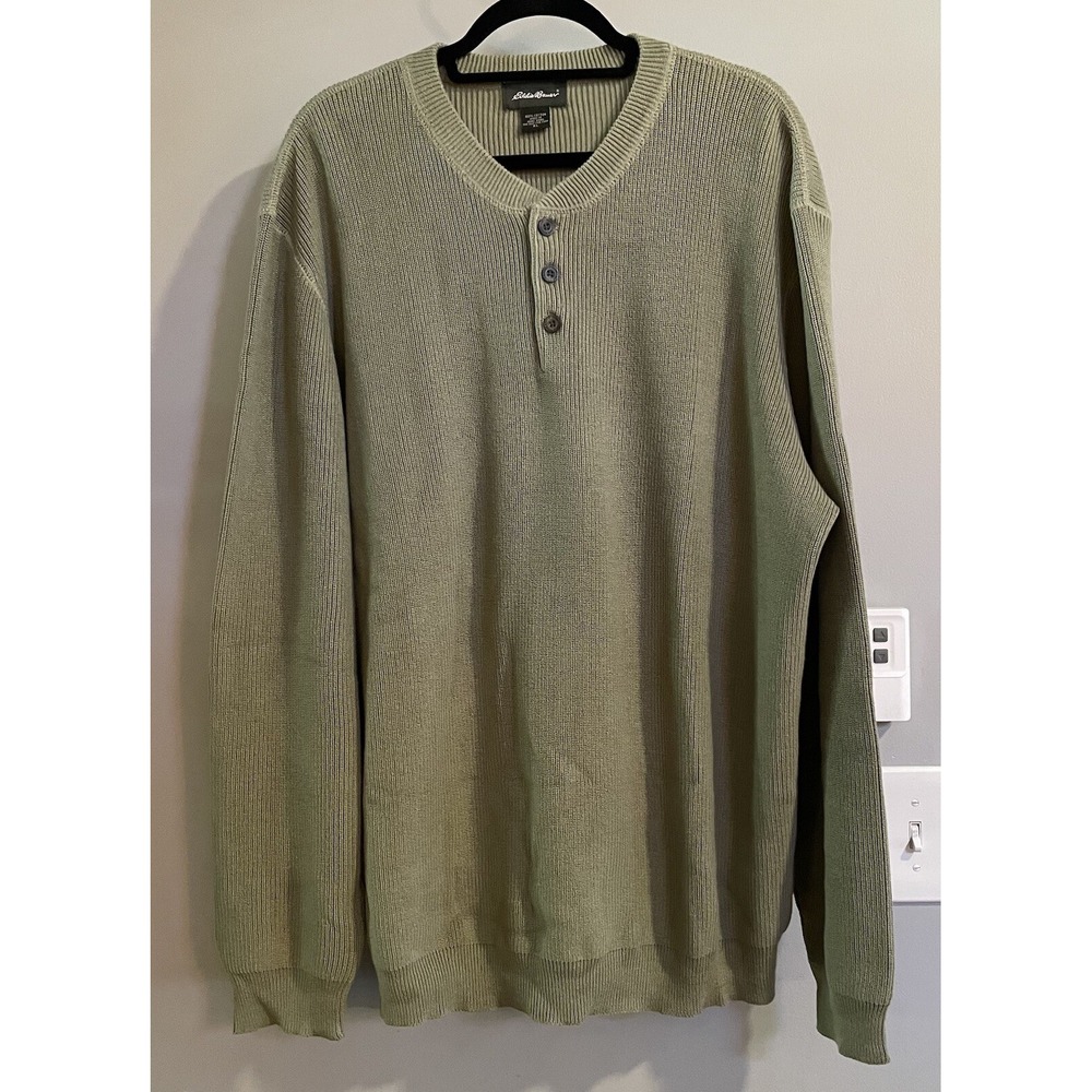 Eddie Bauer Sweater Henley‎ Pullover Knit Heavyweight Cotton Mens XL